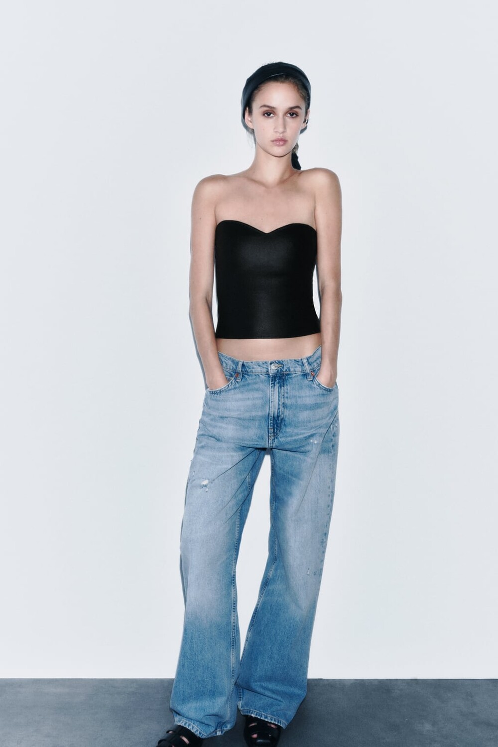 

Трикотажный топ-бюстье ZARA, черный