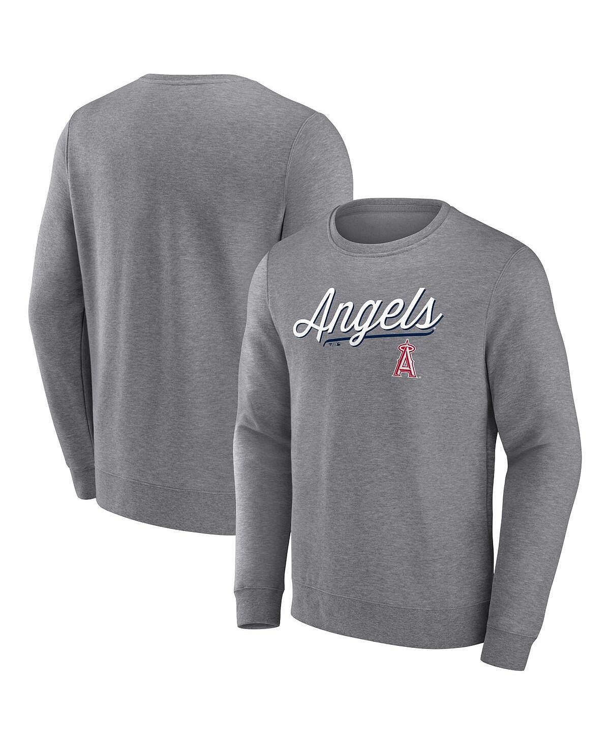 Мужской пуловер с логотипом Heather Grey Los Angeles Angels Simplicity Fanatics