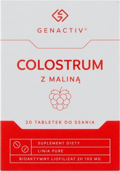 Препарат, укрепляющий иммунитет Colostrum Z Maliną Genactiv Tabletki Do Ssania, 20 шт