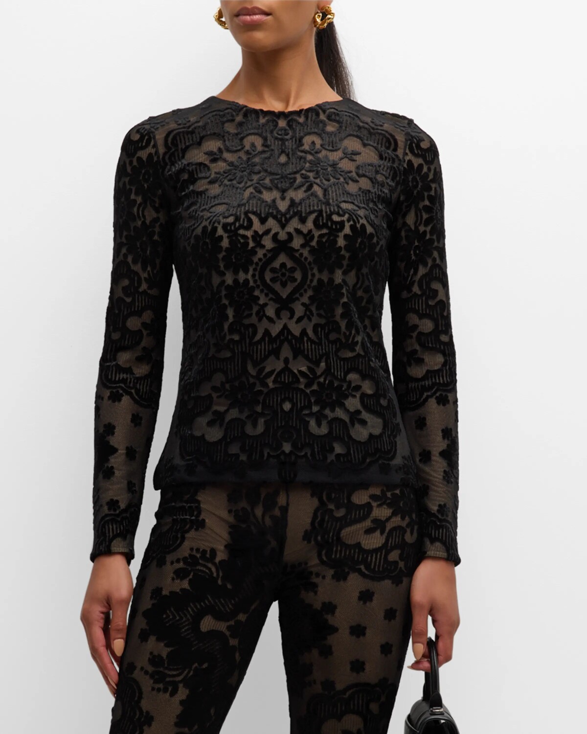 

Прозрачный бархатный топ с принтом Etro, цвет Black