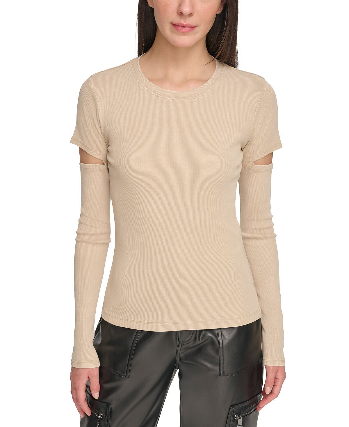 

Женский трикотажный топ с круглым вырезом и длинными рукавами и вырезом DKNY Jeans