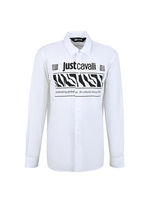 

Белая мужская рубашка с рубашечным воротником Slim Fit Just Cavalli