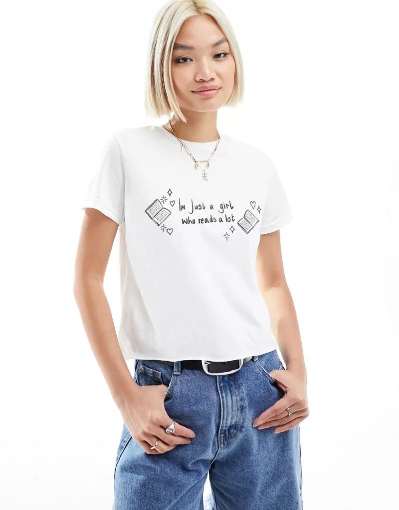 цена Белая укороченная футболка с графическим принтом ASOS