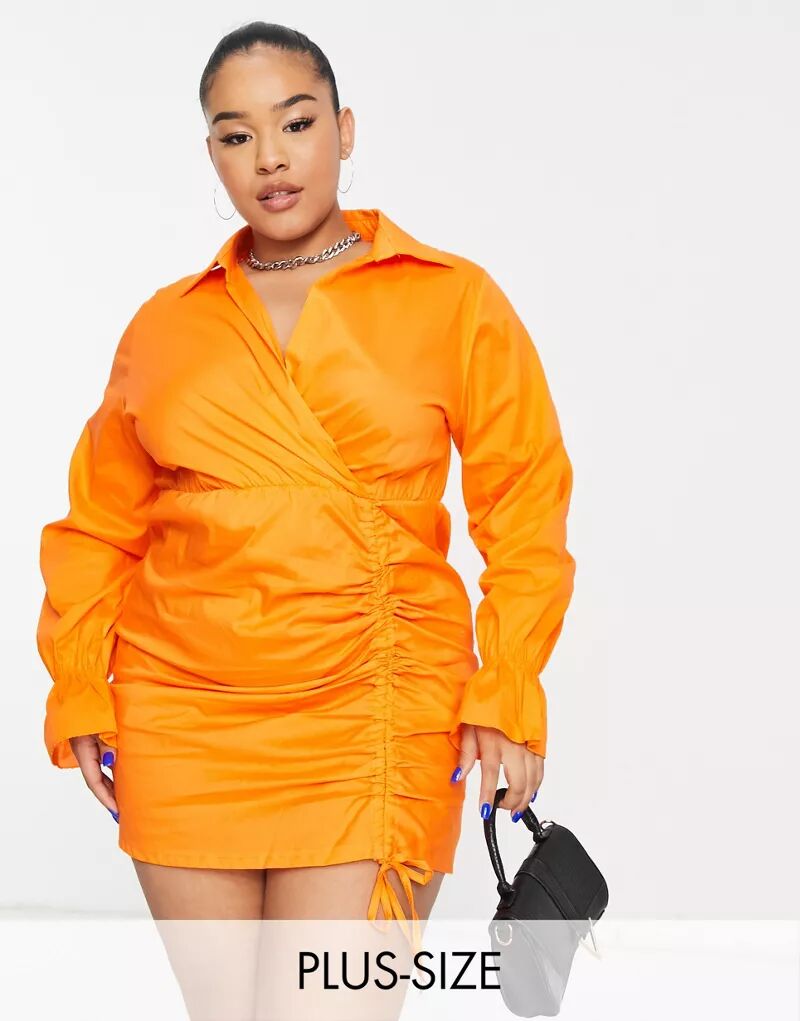 Оранжевое платье-рубашка со сборками по бокам I Saw It First Plus