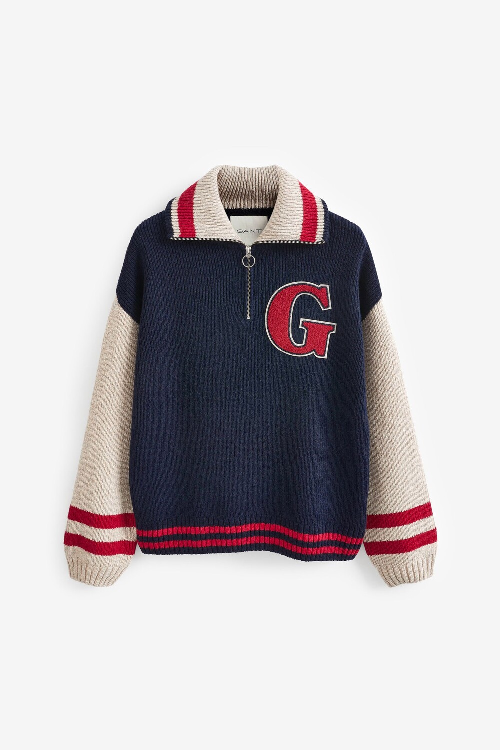 

Синий шерстяной короткий свитер на молнии Gant Evening Letterman GANT, синий