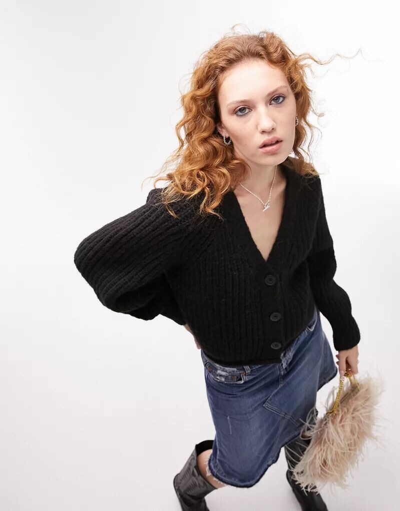 

Черный кардиган с закатанным краем Topshop