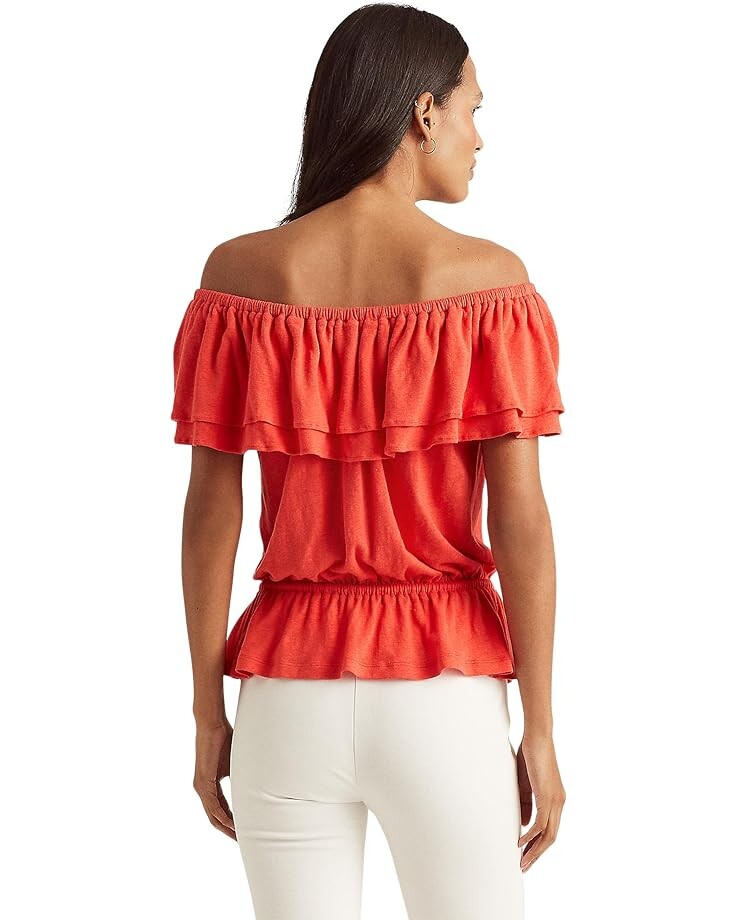 Блуза LAUREN Ralph Lauren Off-the-Shoulder Jersey Blouse, цвет Tomato блуза lauren ralph lauren polka dot off the shoulder blouse цвет navy cream