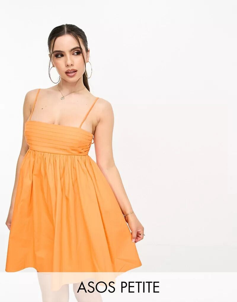 

Оранжевый хлопковый сарафан в стиле бэби-долл со складками ASOS DESIGN Petite