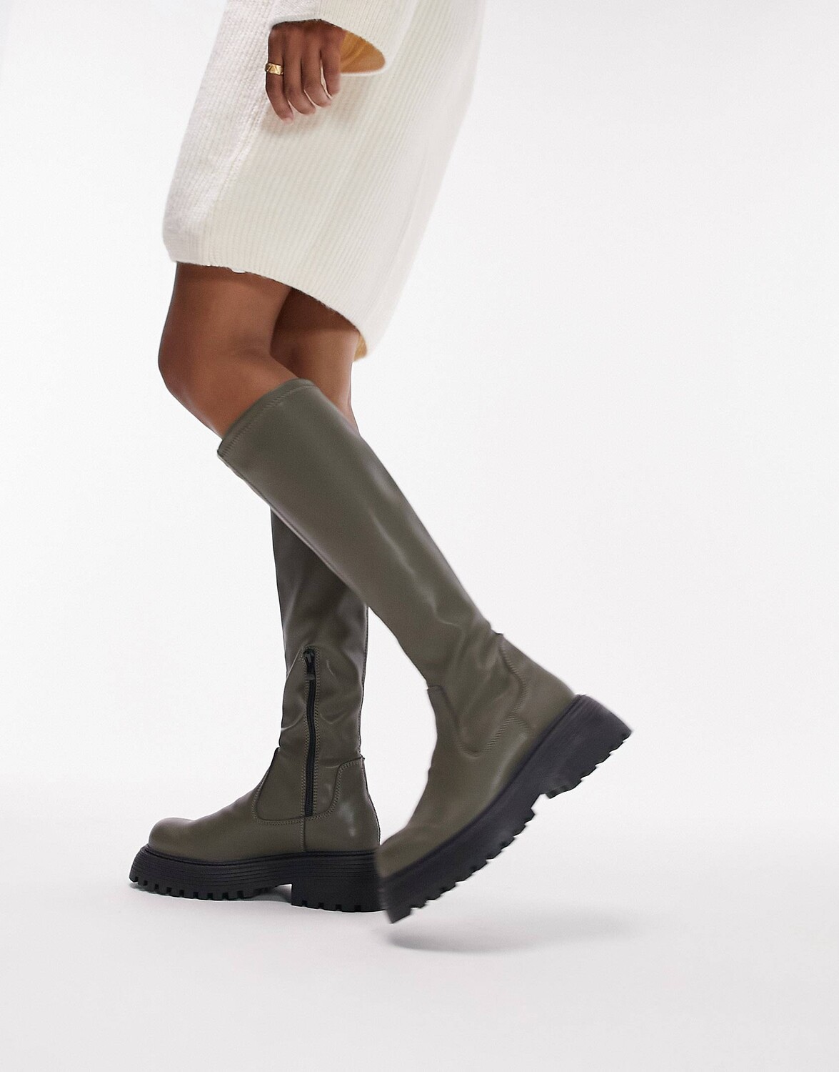 

Массивные сапоги выше колена цвета хаки Topshop Tasha