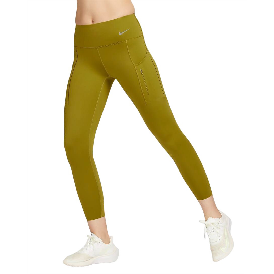 Леггинсы Nike Go Women's High-strength Wrap Quick-drying Mid-waist Pocket Nine-quarter, зеленый