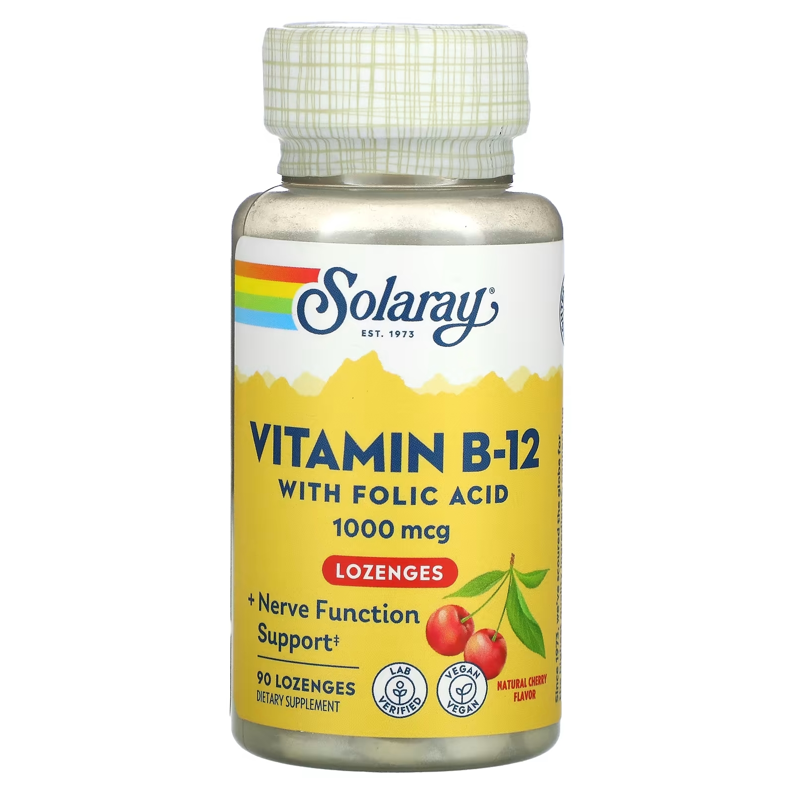Solaray витамин B12 пастилки с натуральным вишневым вкусом 1000 мг, 90 пастилок