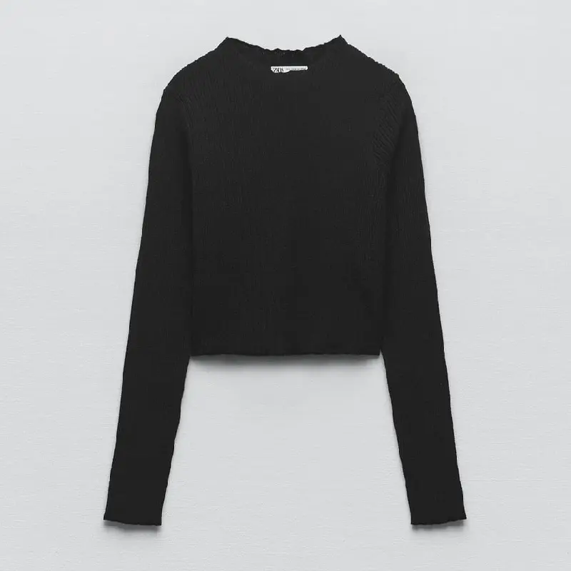 

Лонгслив Zara Ribbed Short, черный