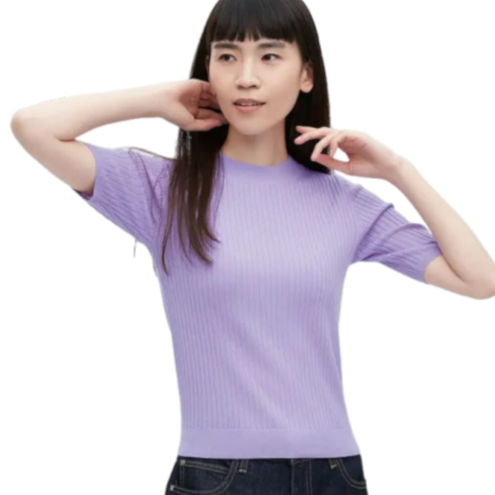 

Джемпер Uniqlo Extra Fine Merino Ribbed Half Sleeved Short, фиолетовый