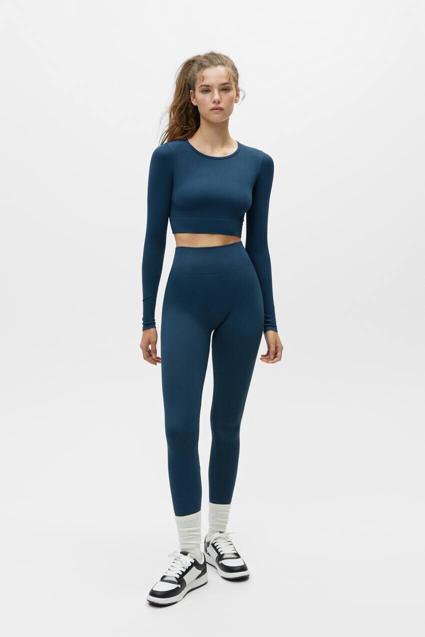 

Бесшовные леггинсы в рубчик Pull&Bear, индиго