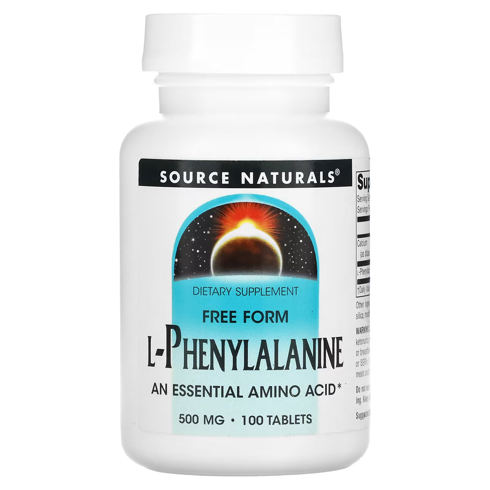 Source Naturals, L-фенилаланин, 500 мг, 100 таблеток source naturals аминокислотная добавка dl фенилаланин dlpa 750 мг 60 таблеток