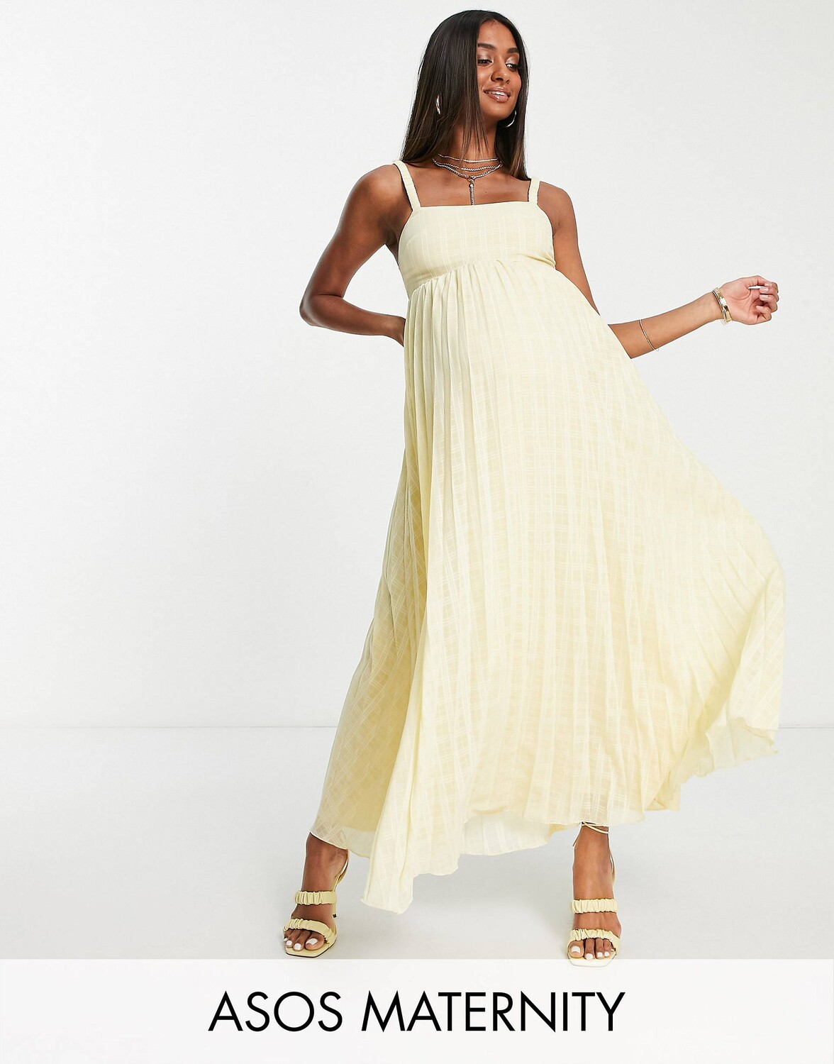 

Пастельно-желтое эластичное плиссированное платье миди ASOS DESIGN Maternity