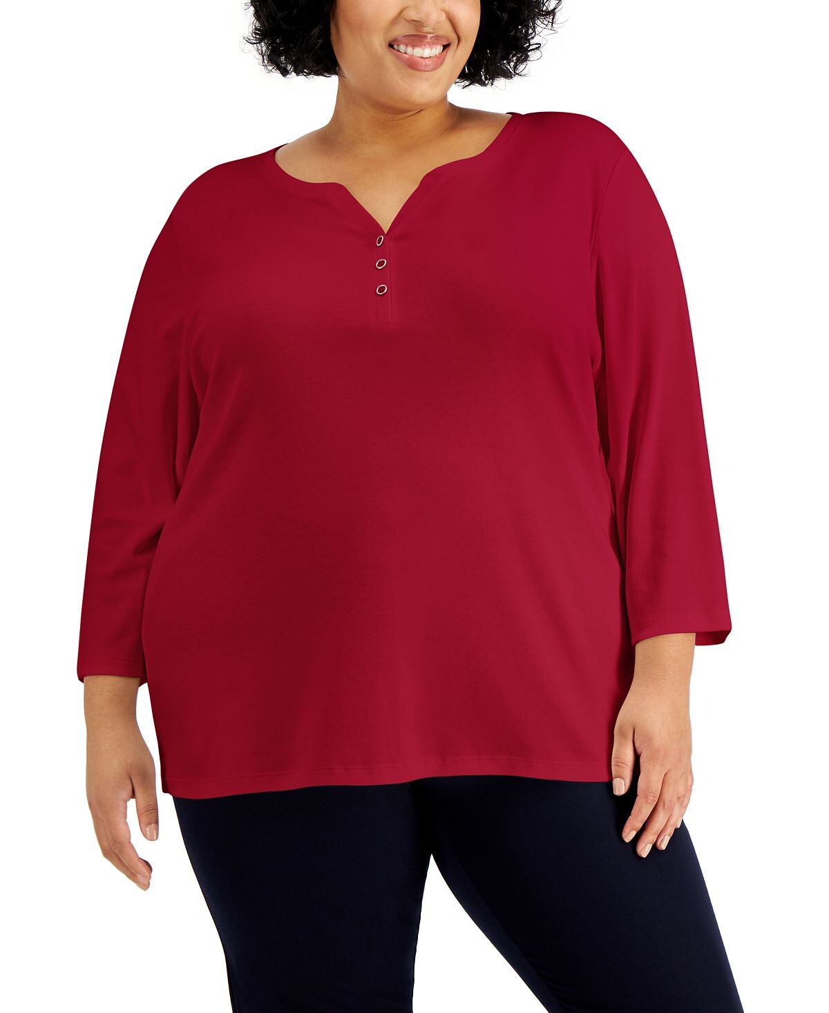 

Топ henley plus size с рукавами 3/4, созданный для macy's Karen Scott, мульти