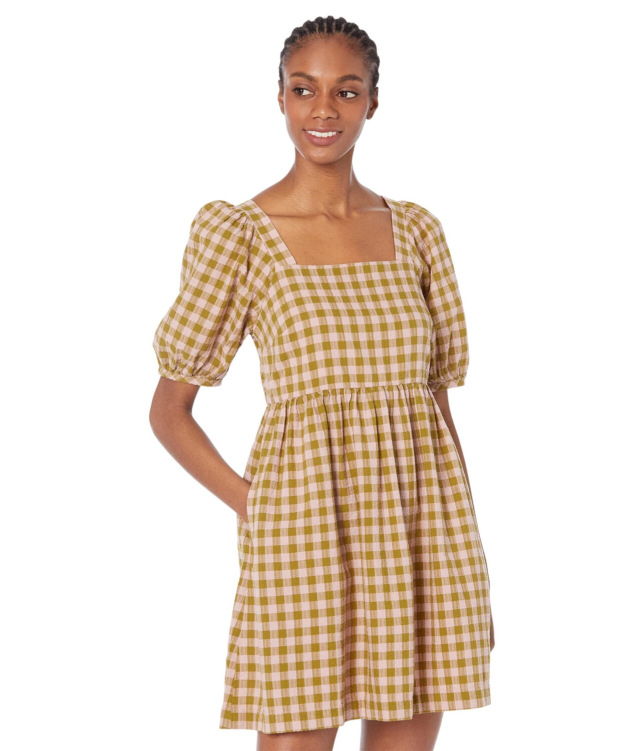 

Платье Madewell, Square-Neck Puff-Sleeve Dress in Gingham Seersucker