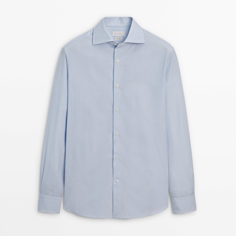 рубашка узкого кроя из хлопка в тонкую полоску Рубашка Massimo Dutti Easy-iron Slim-fit Pinstriped, голубой