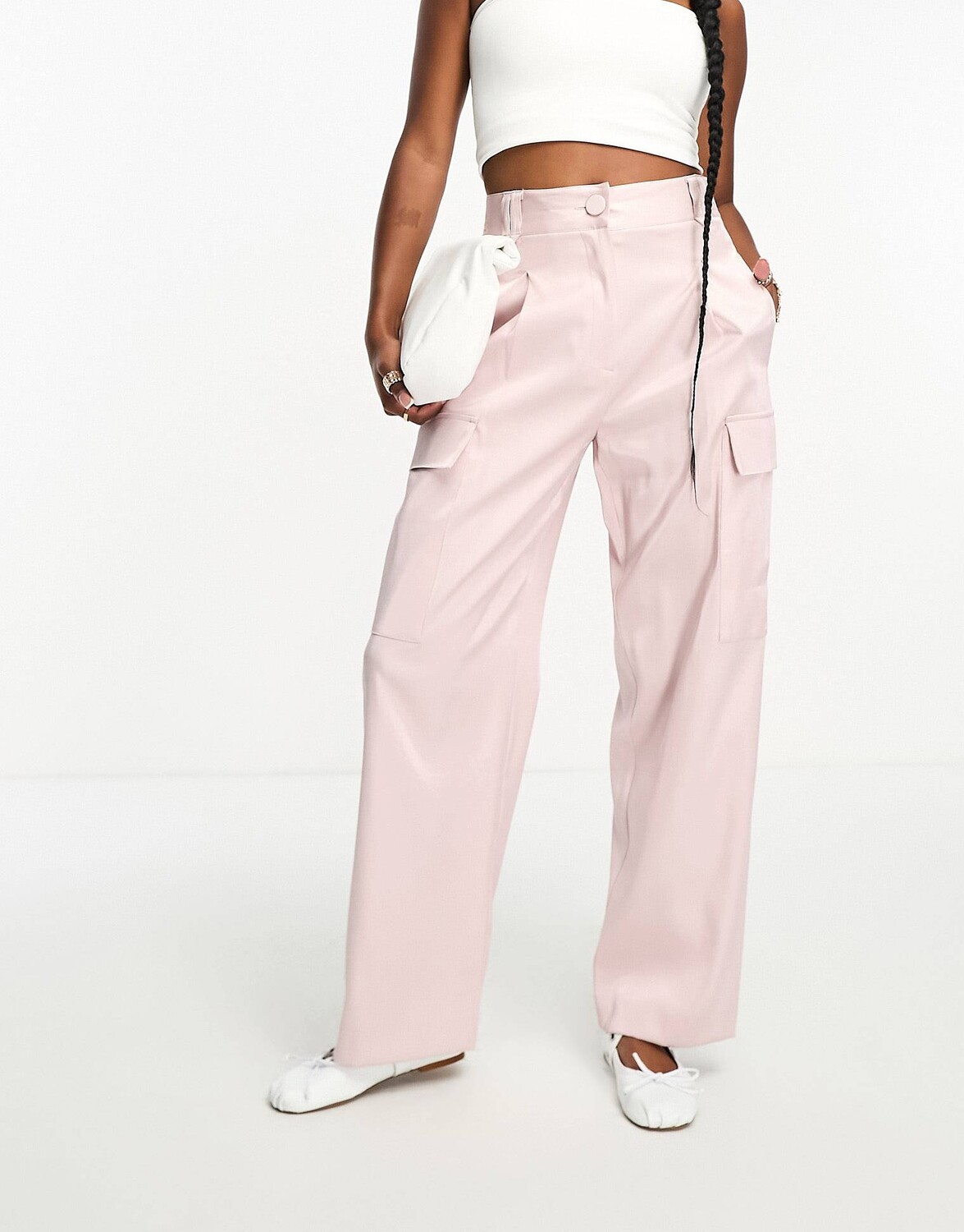 

Брюки-карго River Island Petite Satin Utility, светло-розовый