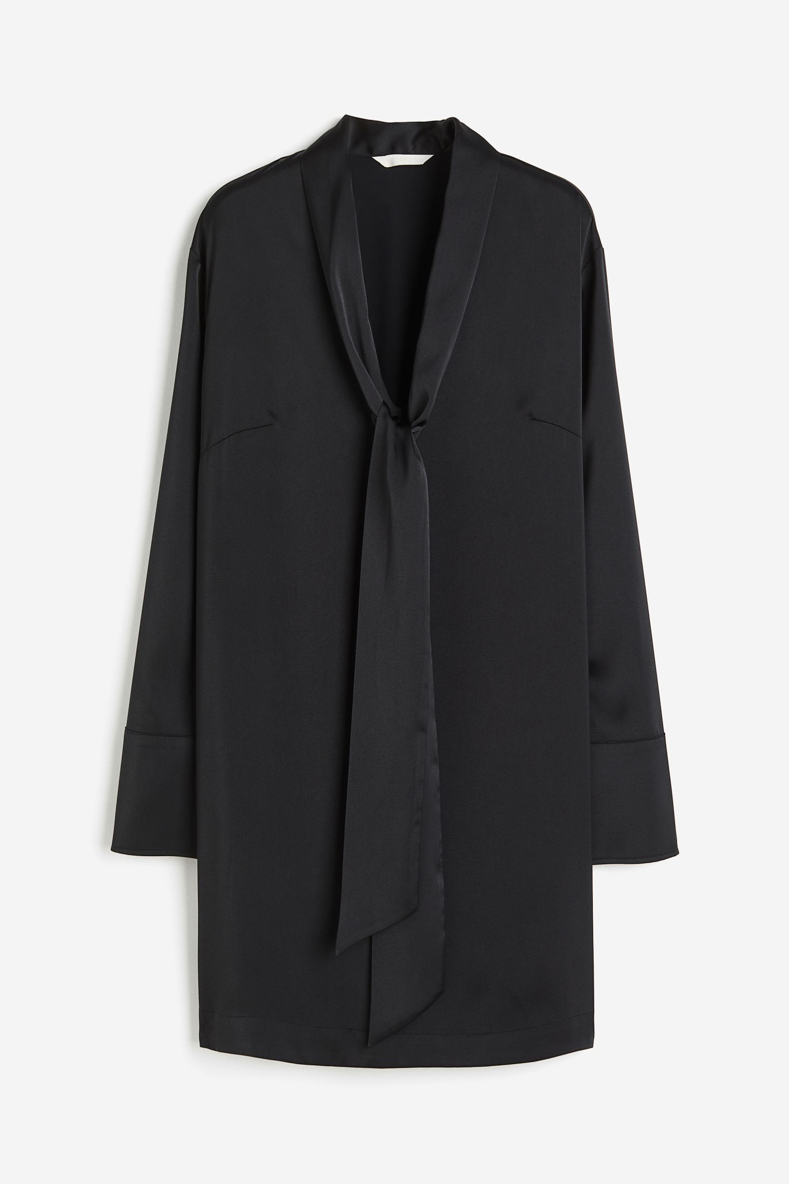 Платье H&M Tie-detail Satin, черный платье короткое v образный вырез короткие рукава 40 черный