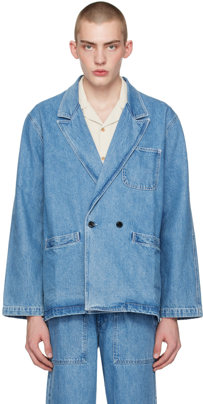 Синяя двубортная джинсовая куртка Noah