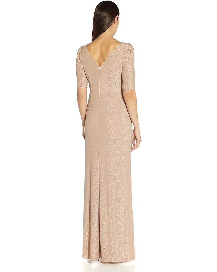 Платье Adrianna Papell Stretch Metallic Knit Long Mob Gown, цвет Champagne