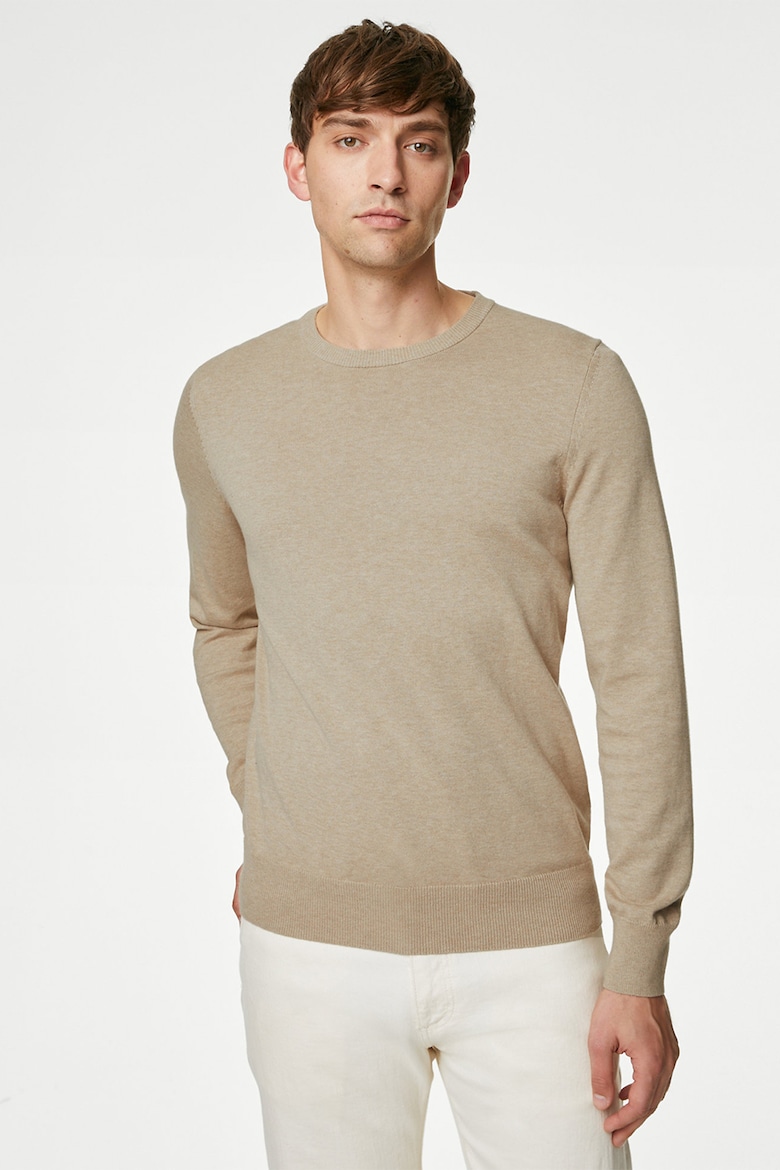 Хлопковый свитер с овальным вырезом Marks & Spencer, коричневый