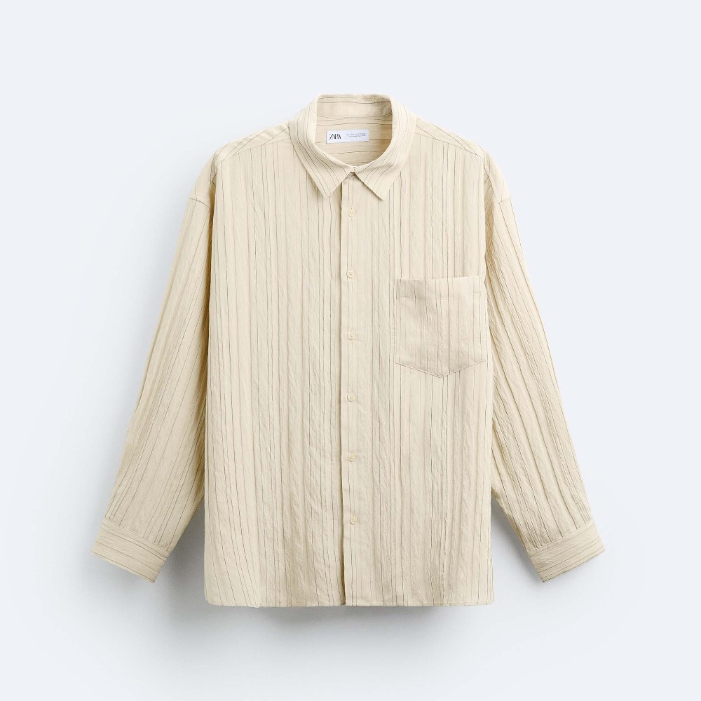 Рубашка Zara Striped Viscose Blend, темно-бежевый рубашка zara viscose linen blend белый