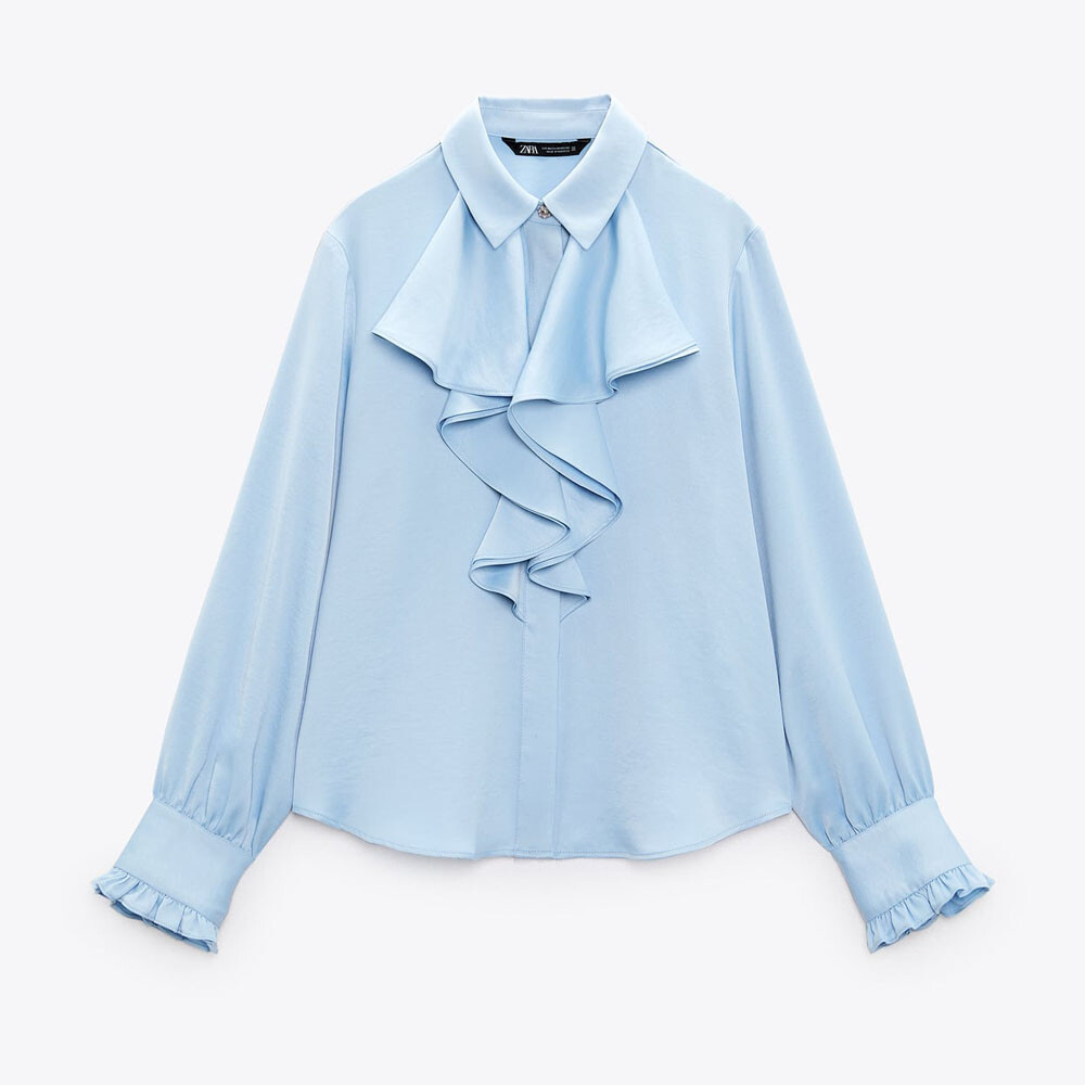 

Рубашка Zara Ruffled Satin, голубой