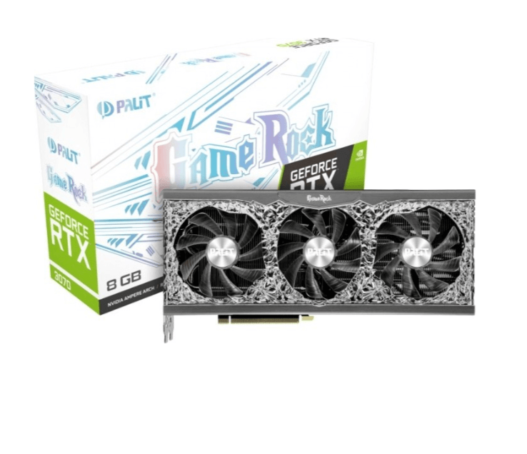 Видеокарта Palit NVIDIA GeForce RTX 3070, PA-RTX3070 GAMEROCK 8G V1 LHR, 8ГБ, GDDR6, LHR, Ret NE63070019P2-1040G LHR - фото