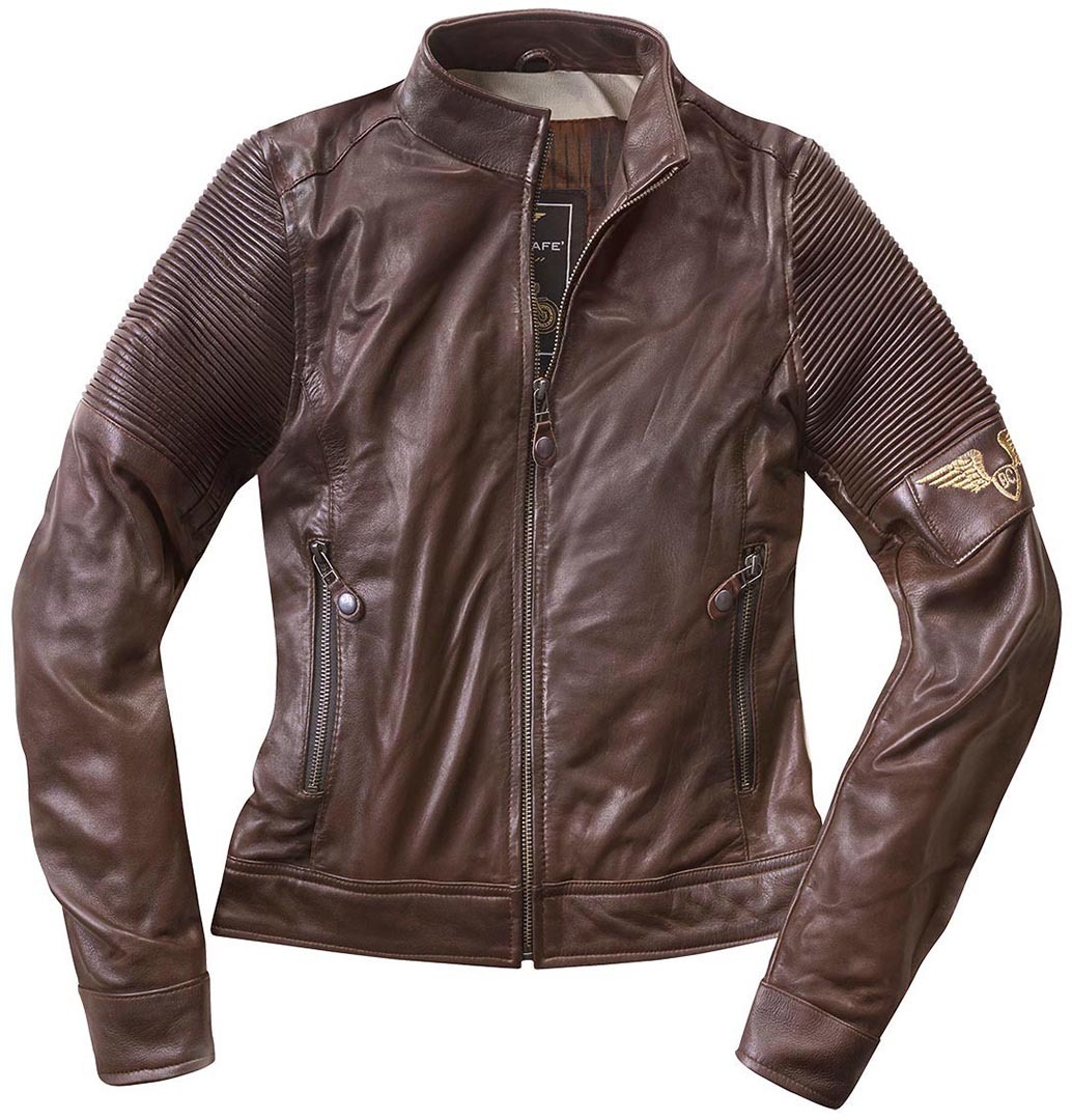 цена Женская мотоциклетная кожаная куртка Black-Cafe London Amol с логотипом, коричневый