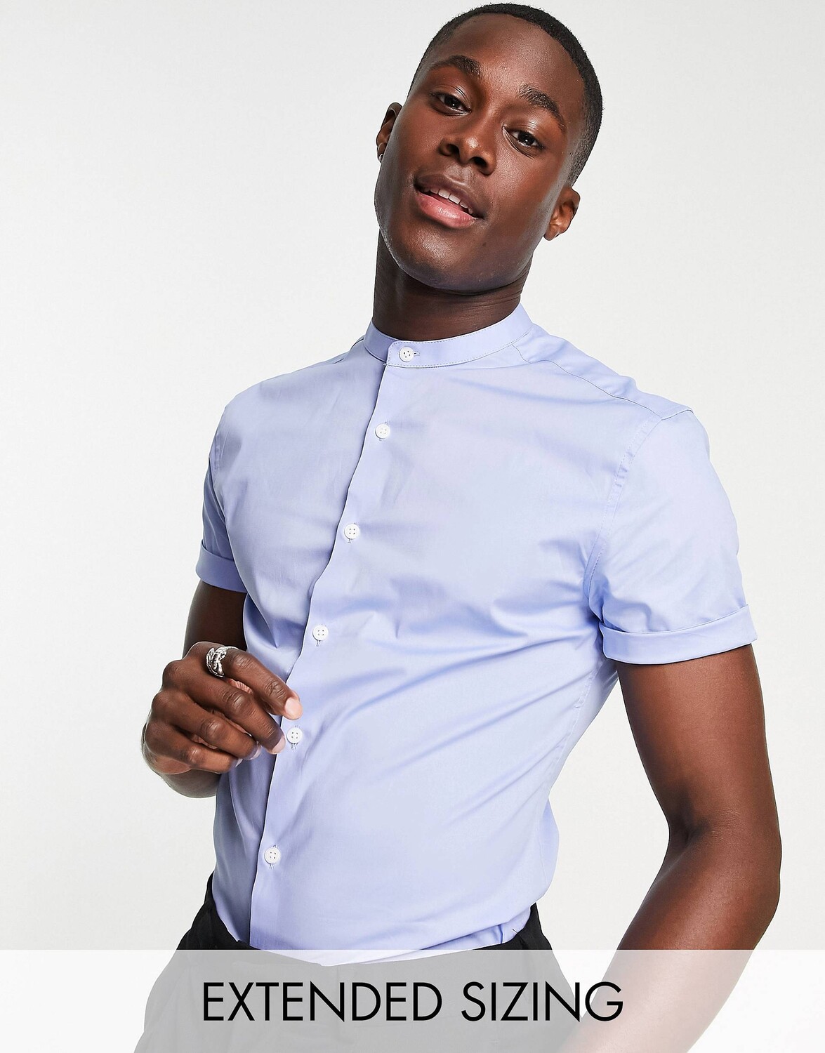 

Васильковая рубашка скинни с воротником-стойкой ASOS DESIGN