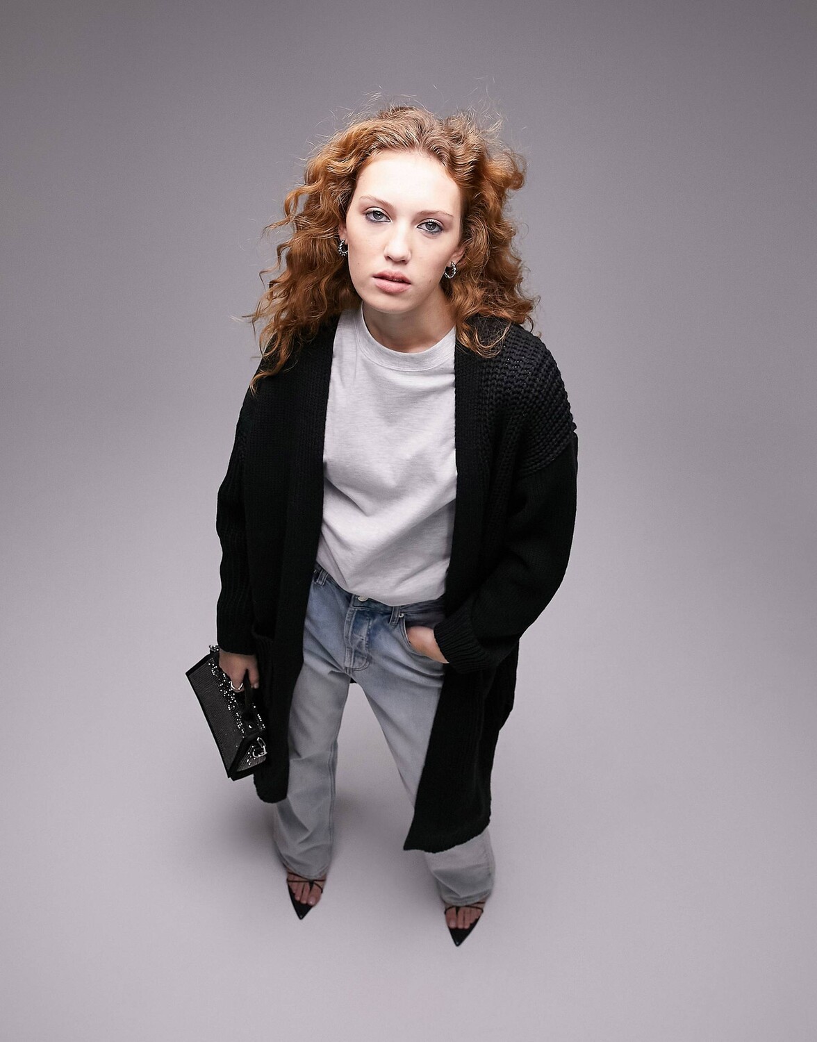 

Черный вязаный кардиган Topshop с контрастной строчкой