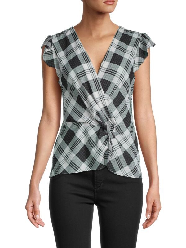 

Топ без рукавов с принтом и узлом спереди Laundry by Shelli Segal Black plaid