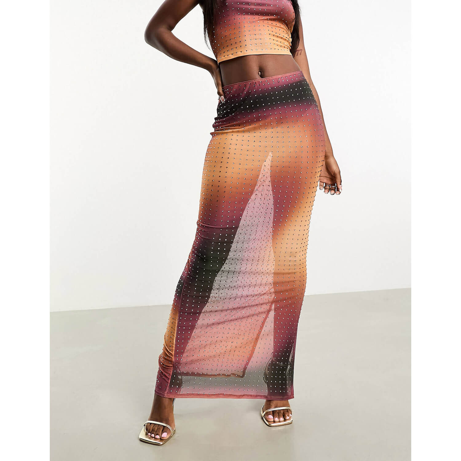 

Юбка Asos Design Co-Ord Mesh Hotfix Column Maxi, мультиколор