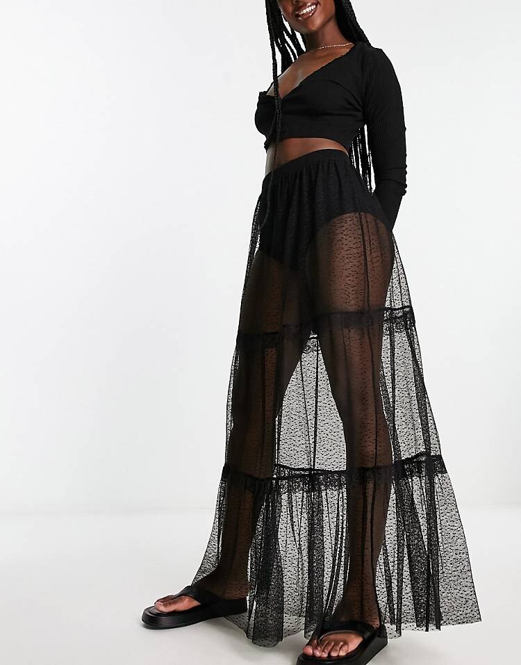 

Черная юбка макси с оборками Miss Selfridge, черный
