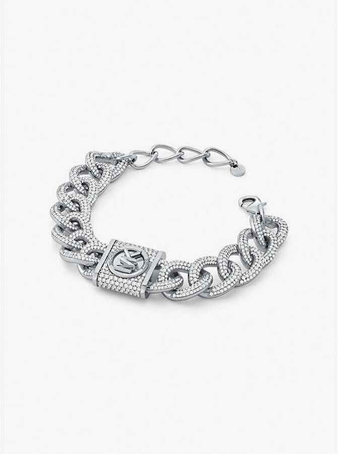 Браслет Michael Kors Metal-Plated Brass Pav Lock Curb, серебро