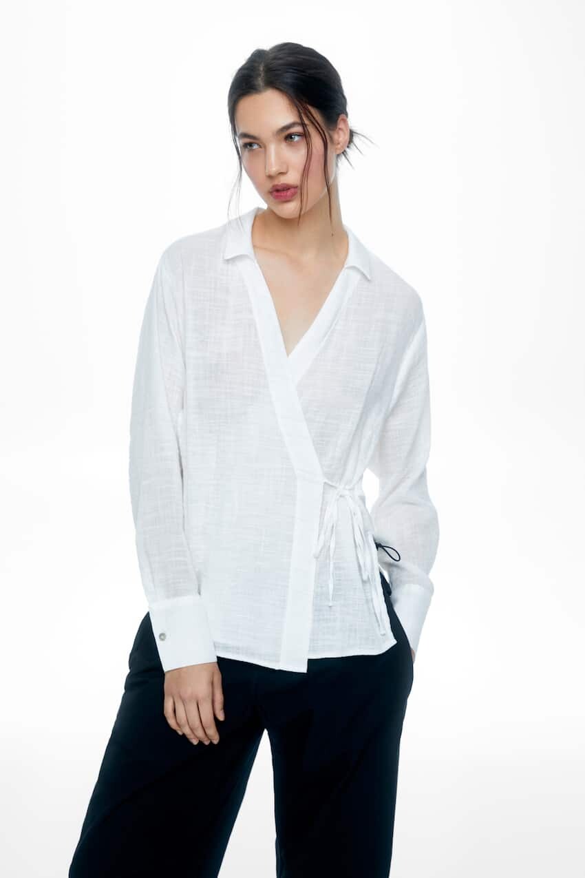 

Блузка-кроссовер с бантом Pull&Bear, белый