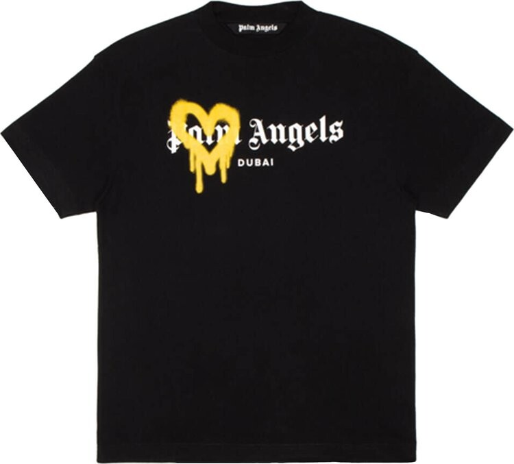 

Футболка Palm Angels Dubai Heart Sprayed Tee 'Black/Yellow', черный