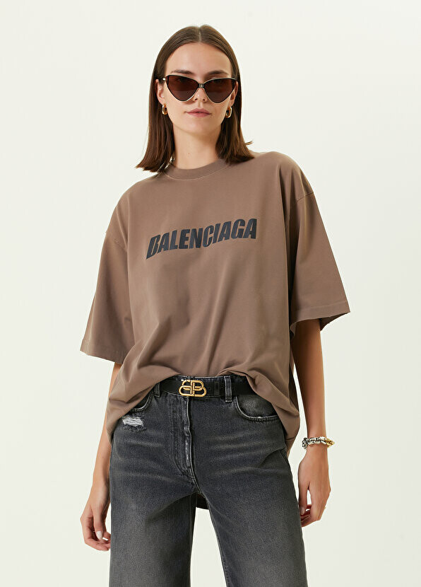 

Бежевая футболка с логотипом Balenciaga, Бежевый