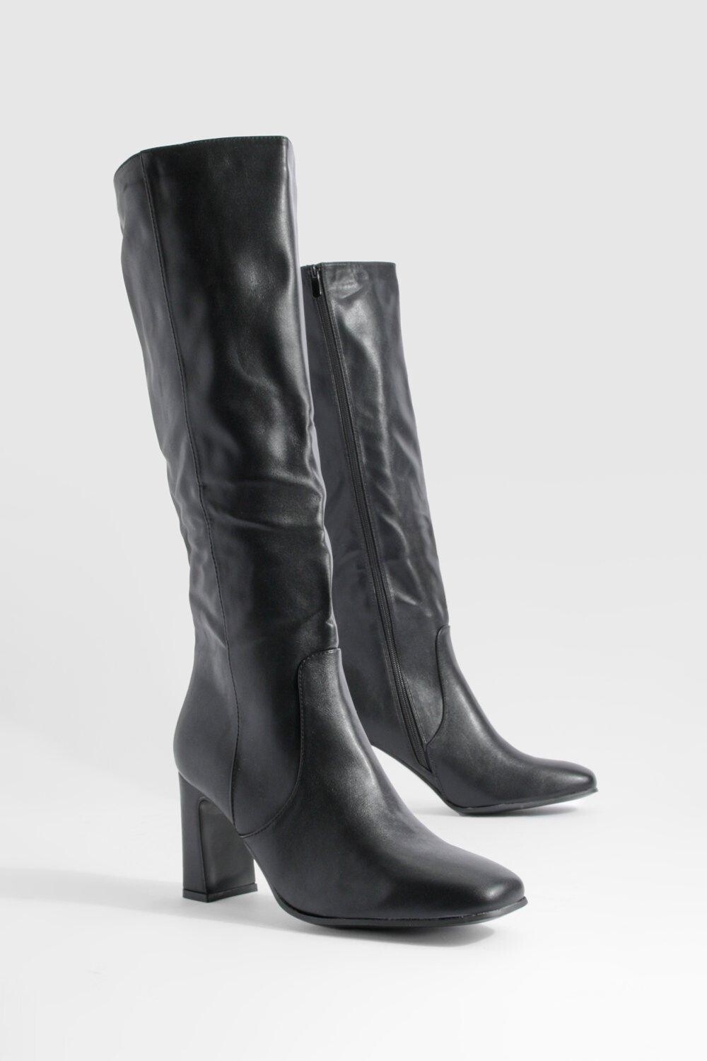

Сапоги до колена на блочном каблуке boohoo, черный