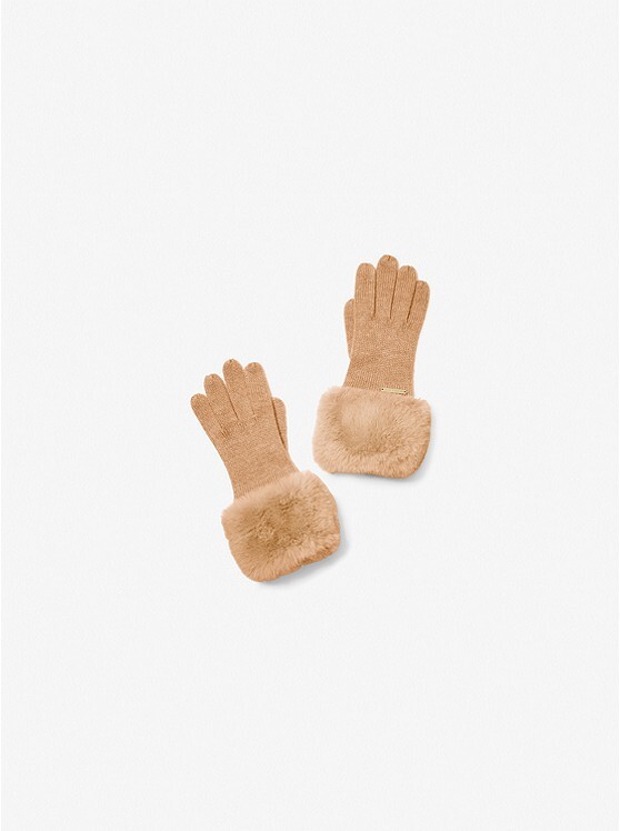 

Перчатки Michael Michael kors faux fur-trim knit, бежевый