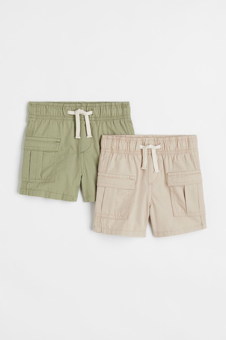 

2 пары хлопковых шорт карго H&M, бежевый/зеленый хаки