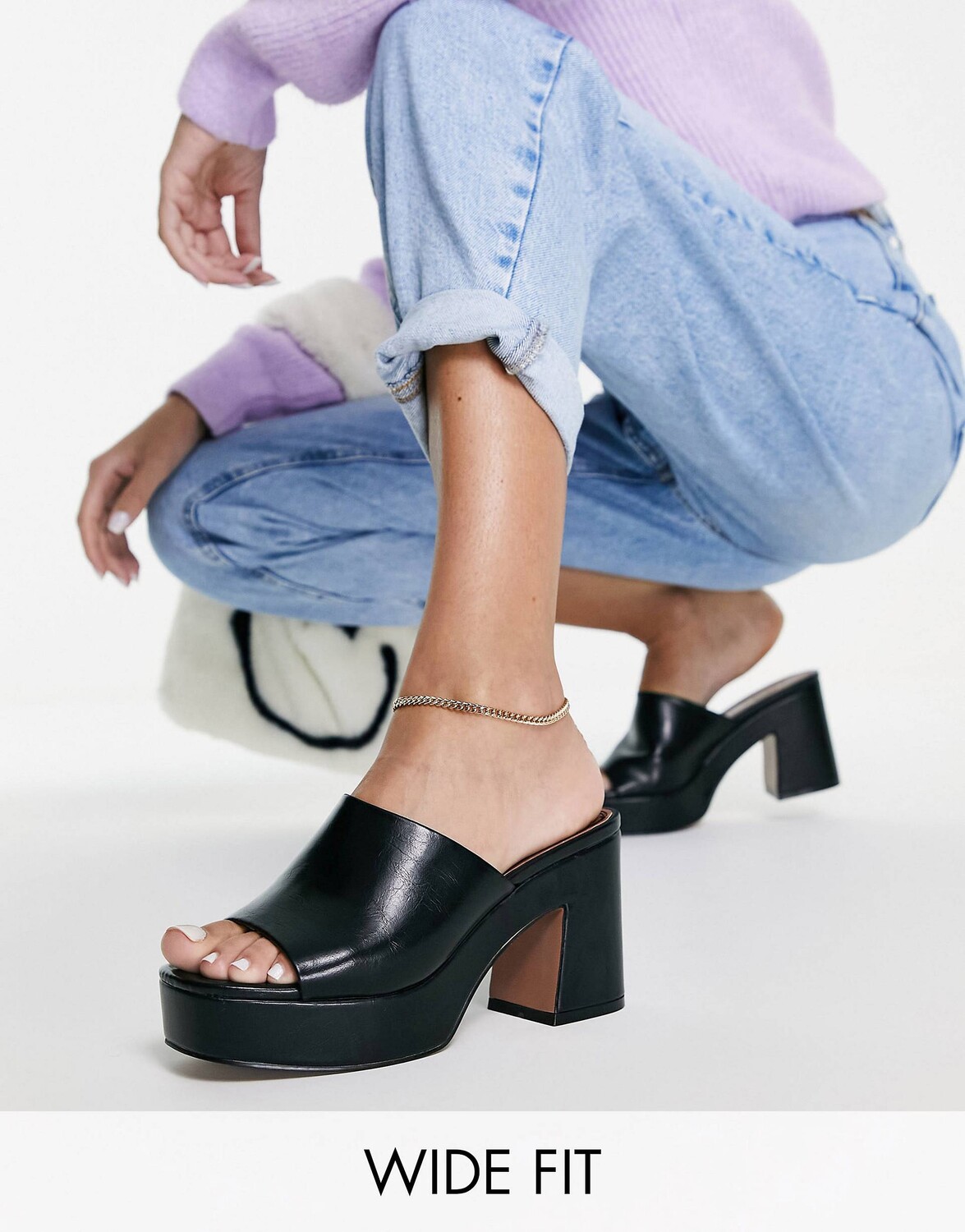 

Черные мюли Harmony на платформе и среднем каблуке широкого кроя ASOS DESIGN