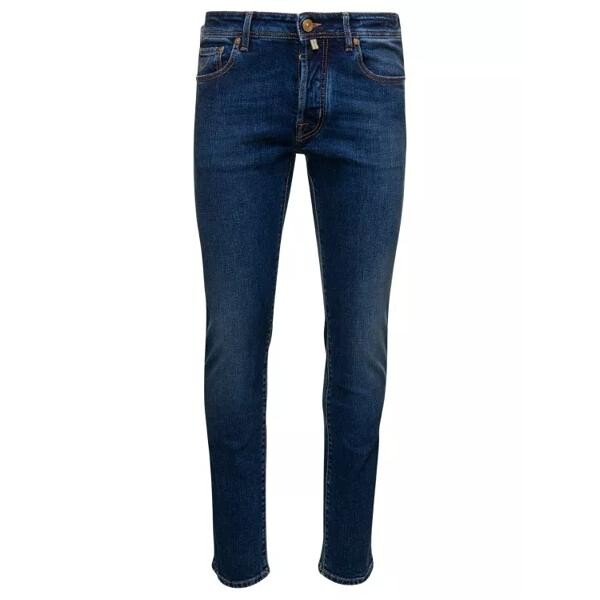 

Джинсы slim five pockets jeans with logo patch in st Jacob Cohen, синий