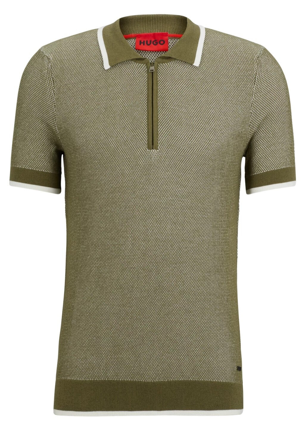 

Футболка с вырезом на молнии Hugo Cotton-jacquard Regular-fit, зеленый/белый
