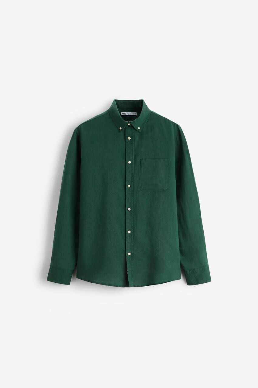 

Рубашка Zara cotton - linen, зелёный
