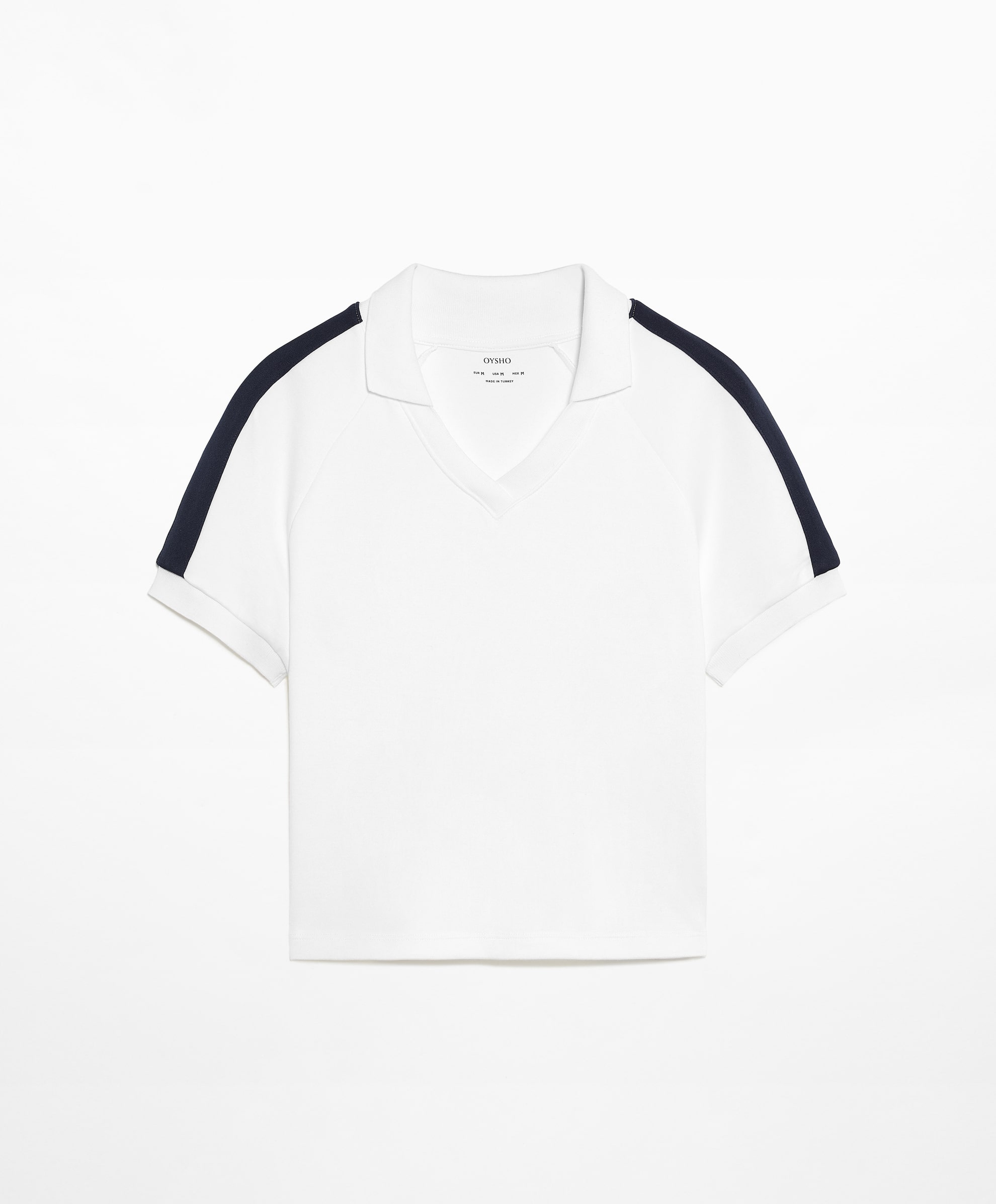 цена Рубашка-поло Oysho Side Stripe Short-sleeved Crop With Cotton, белый
