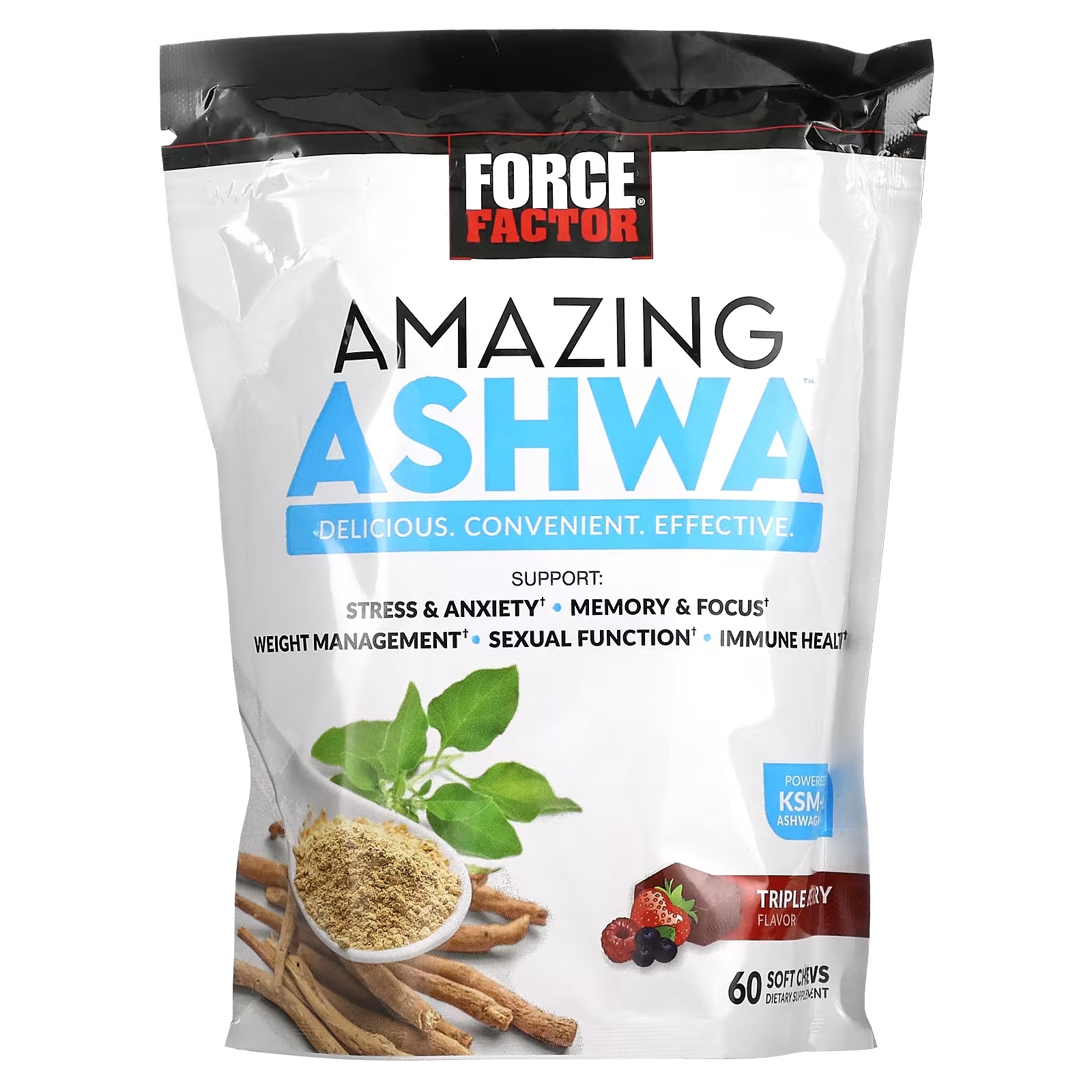 Пищевая Добавка Force Factor Amazing Ashwa, тройная ягода, 60 жевательных таблеток пищевая добавка force factor ultimate magnesium 60 жевательных таблеток